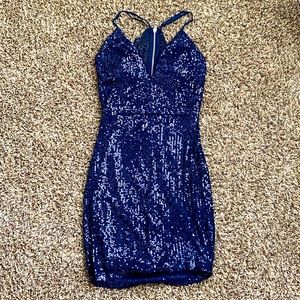 Navy Sequin Bodycon Dress